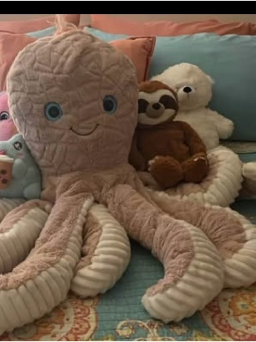 Giant Plush Octopus - Soft Blush Pink Cuddly Toy